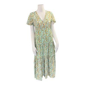 See the Shades Ruffled Floral Flounce Maxi Dress~Size Medium~Sage Combo~NWOT